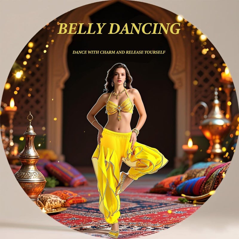 Rivoxi Women‘s Belly Dance Harem Pants with Golden Trim High Waist Stretchy Pants for Yoga Practice Stage Performance - Image 5
